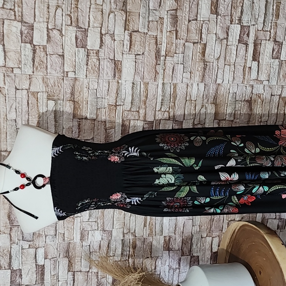 Magic Black Strapless Maxi Dress with Multicolor Floral Print